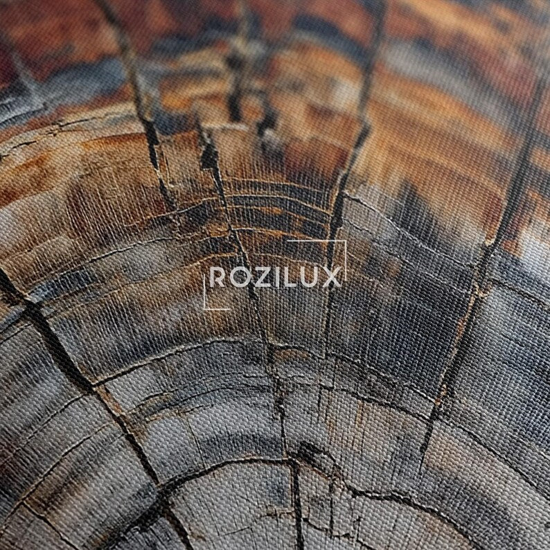 Petrified Wood Tree Ring Canvas Print | Abstract Rustic Wood Wall Art | Earth Tone Home Decor