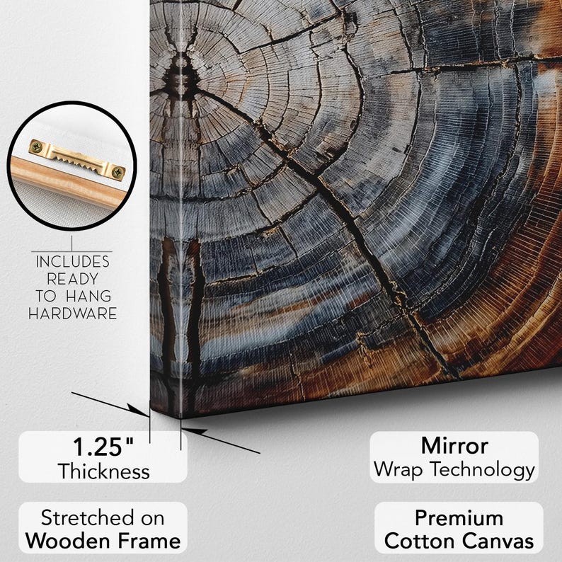 Petrified Wood Tree Ring Canvas Print | Abstract Rustic Wood Wall Art | Earth Tone Home Decor