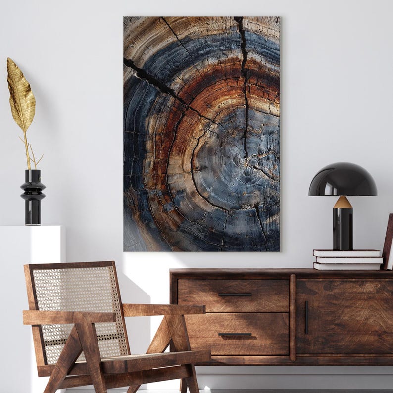 Rustic Tree Ring Wall Art Canvas Print | Abstract Wood Grain Decor | Natural Wood Slice Art | Modern Cabin Decor