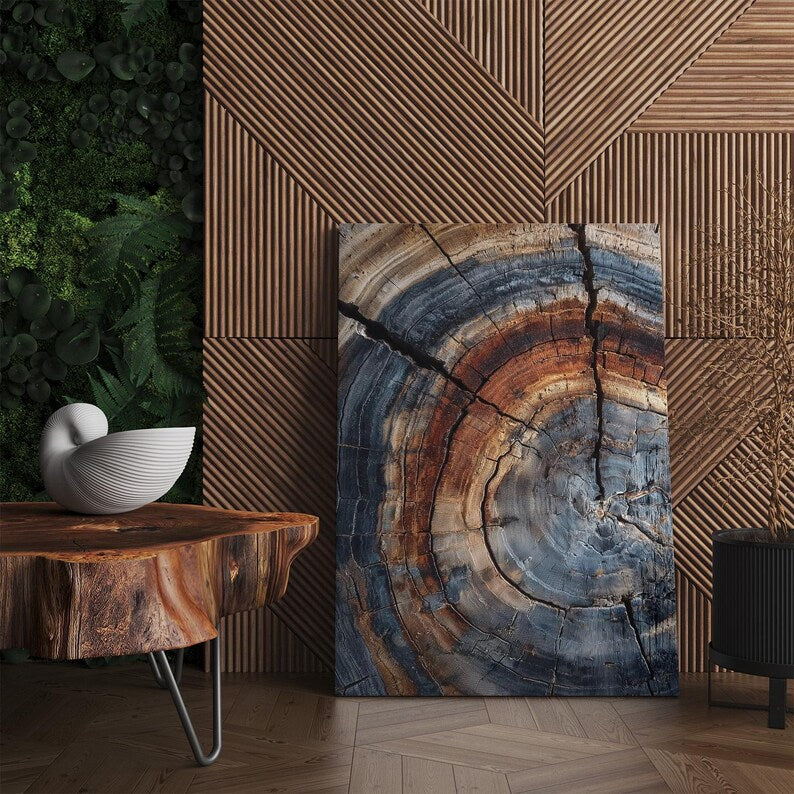 Rustic Tree Ring Wall Art Canvas Print | Abstract Wood Grain Decor | Natural Wood Slice Art | Modern Cabin Decor