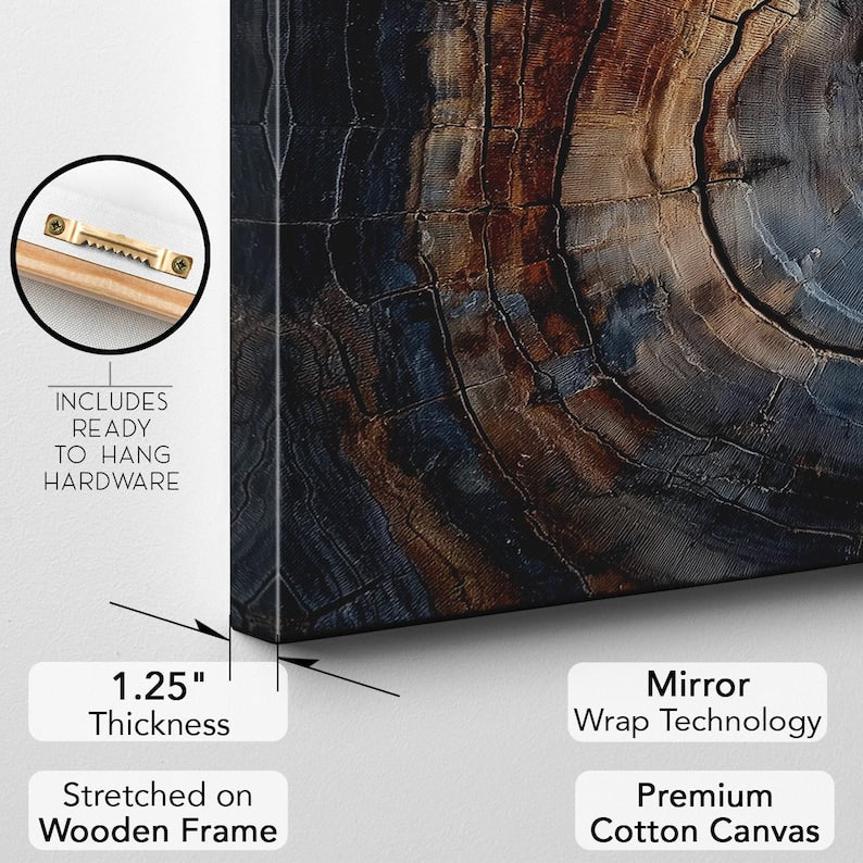Rustic Tree Ring Wall Art Canvas Print | Abstract Wood Grain Decor | Natural Wood Slice Art | Modern Cabin Decor