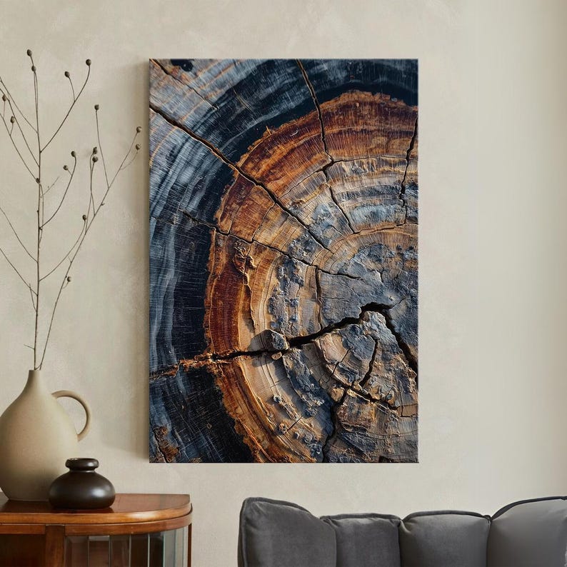 Tree Ring Wood Grain Wall Art | Abstract Rustic Canvas Print | Earth Tones Home Decor