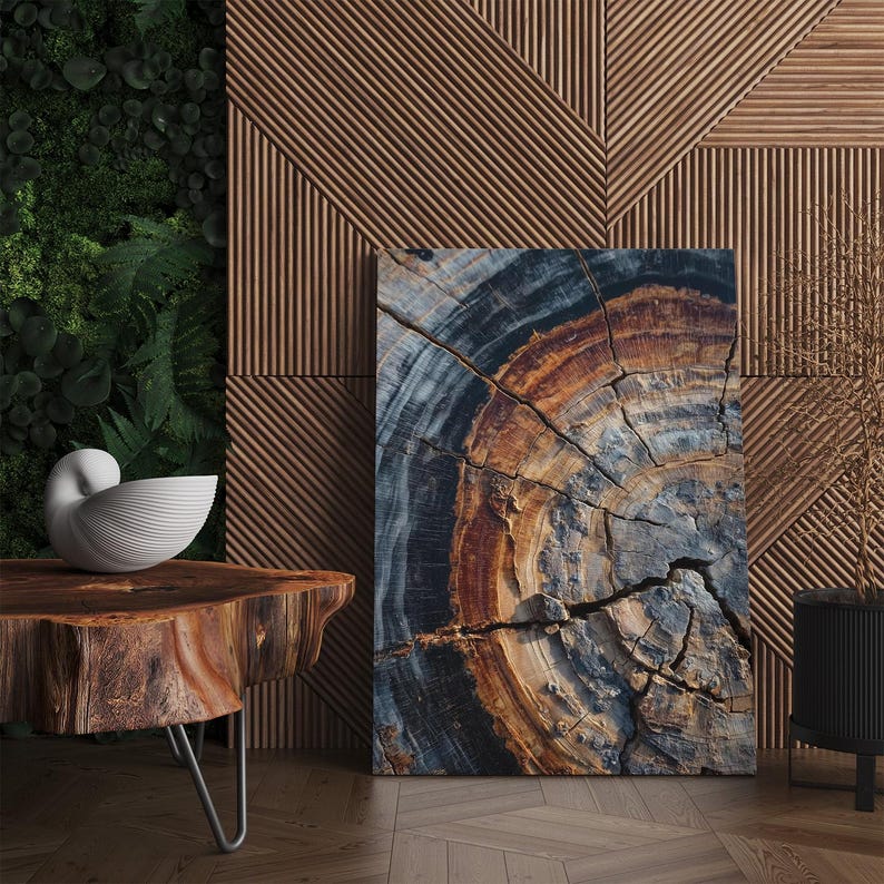 Tree Ring Wood Grain Wall Art | Abstract Rustic Canvas Print | Earth Tones Home Decor