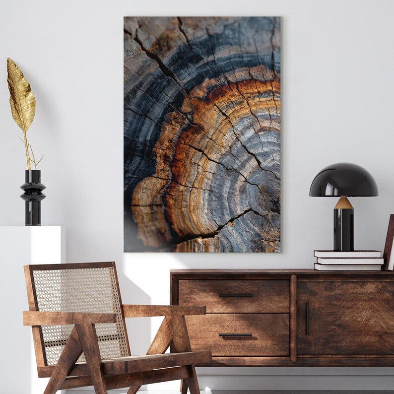 Abstract Tree Ring Canvas Print, Rustic Wood Wall Art, Natural Earthy Home Decor
