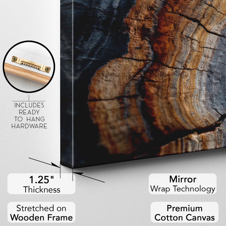 Abstract Tree Ring Canvas Print, Rustic Wood Wall Art, Natural Earthy Home Decor
