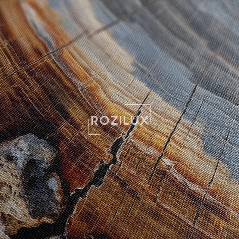 Petrified Wood Canvas Print | Abstract Tree Ring Wall Art | Natural Wood Grain Decor | Modern Earthy Brown Grey Art