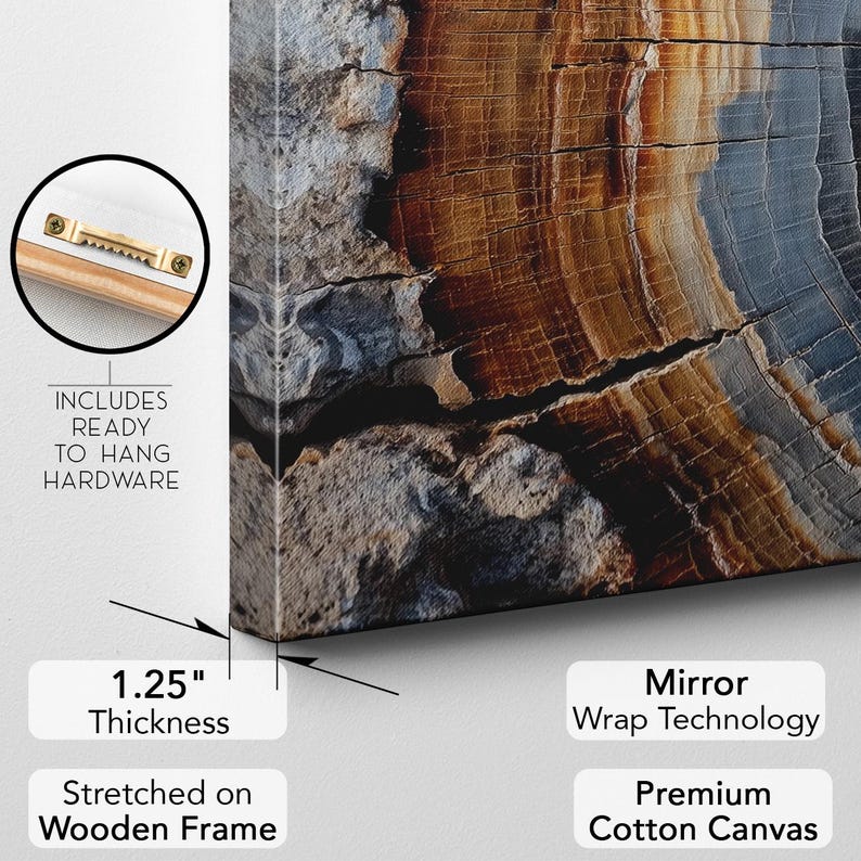 Petrified Wood Canvas Print | Abstract Tree Ring Wall Art | Natural Wood Grain Decor | Modern Earthy Brown Grey Art