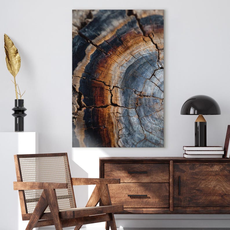 Abstract Colorful Tree Ring Canvas Print, Wood Grain Wall Art, Modern Rustic Home Decor, Large Framed Print