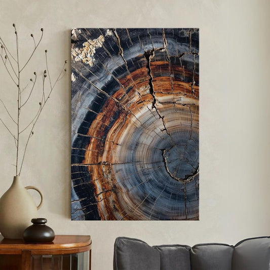 Petrified Wood Art Print, Colorful Tree Ring Canvas, Abstract Wood Grain Wall Art, Rustic Nature Home Decor