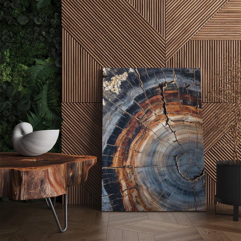 Petrified Wood Art Print, Colorful Tree Ring Canvas, Abstract Wood Grain Wall Art, Rustic Nature Home Decor