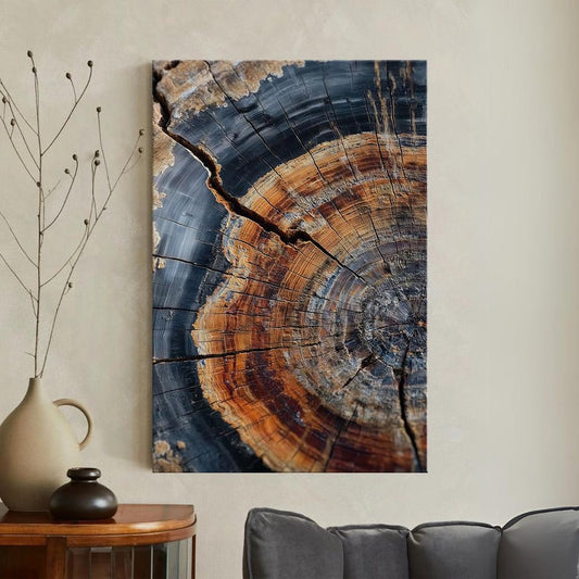 Petrified Wood Tree Ring Canvas Art | Abstract Wood Slice Wall Decor | Unique Geology Canvas Print | Home Decor