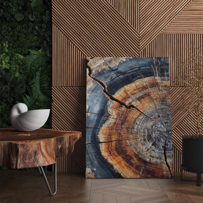 Petrified Wood Tree Ring Canvas Art | Abstract Wood Slice Wall Decor | Unique Geology Canvas Print | Home Decor