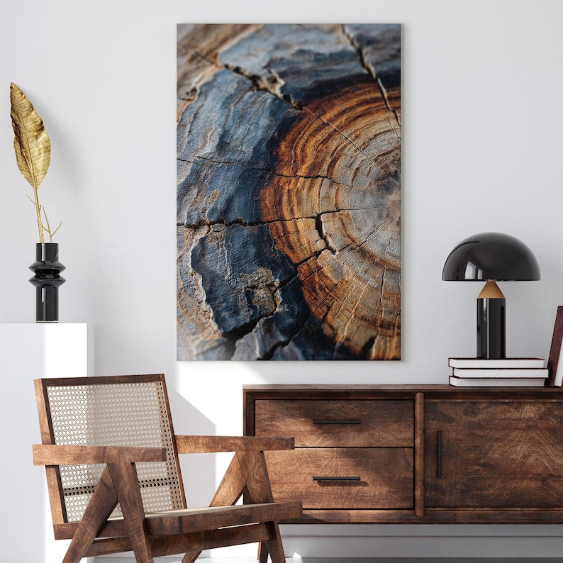 Tree Ring Canvas Print, Abstract Wood Texture Wall Art, Rustic Nature Decor, Organic Home Art Print