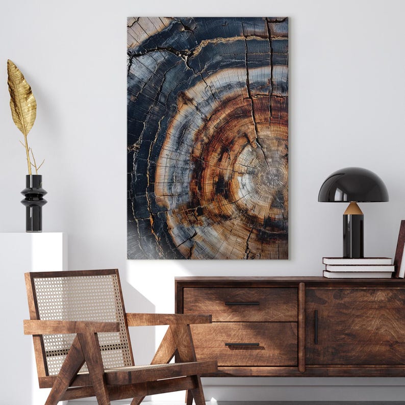 Petrified Wood Tree Ring Canvas Print, Natural Rustic Wall Art, Earth Tone Home Decor, Unique Wood Grain Art