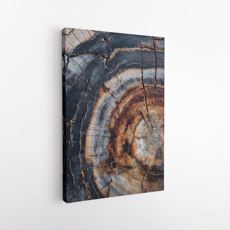 Petrified Wood Tree Ring Canvas Print, Natural Rustic Wall Art, Earth Tone Home Decor, Unique Wood Grain Art