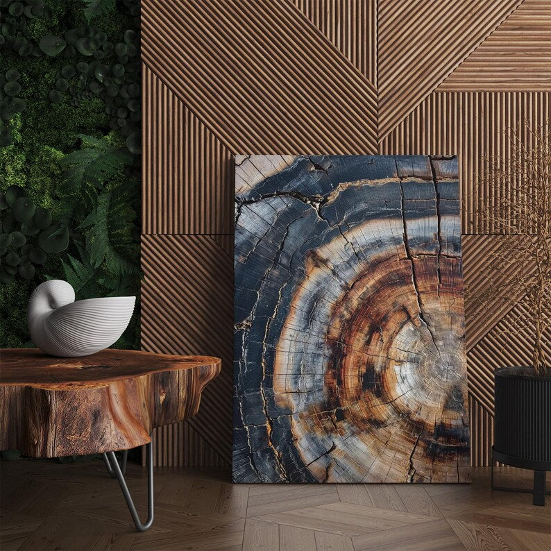 Petrified Wood Tree Ring Canvas Print, Natural Rustic Wall Art, Earth Tone Home Decor, Unique Wood Grain Art