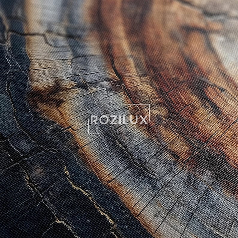 Petrified Wood Tree Ring Canvas Print, Natural Rustic Wall Art, Earth Tone Home Decor, Unique Wood Grain Art