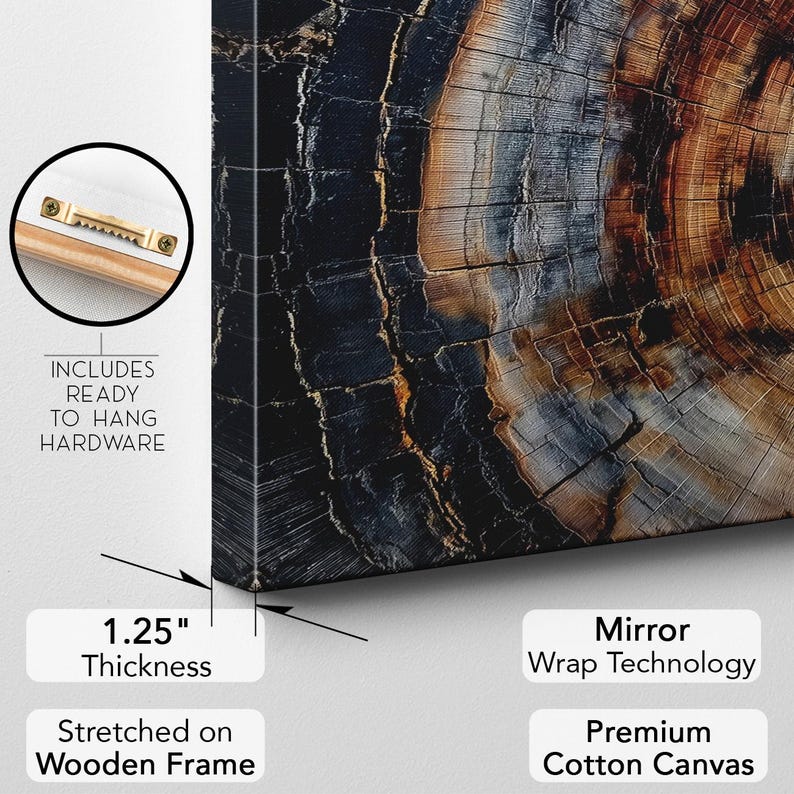 Petrified Wood Tree Ring Canvas Print, Natural Rustic Wall Art, Earth Tone Home Decor, Unique Wood Grain Art