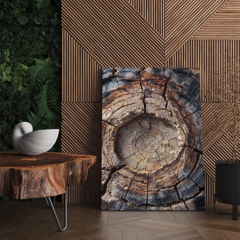 Rustic Tree Ring Canvas Print, Wood Grain Wall Art, Textured Wood Slice Decor, Natural Earth Tone Art