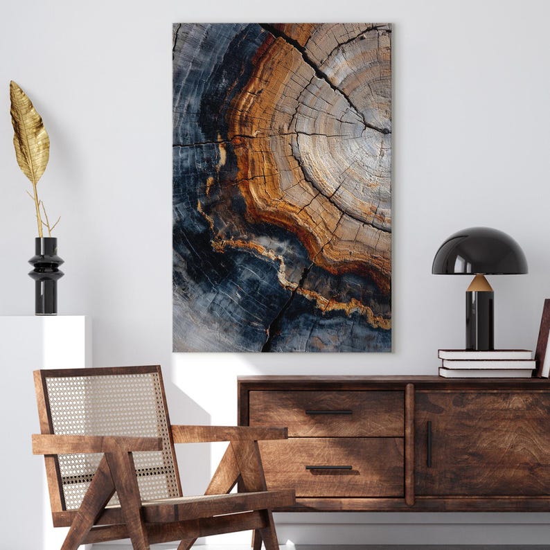 Unique Petrified Wood Canvas Print, Abstract Tree Ring Wall Art, Natural Wood Texture Home Decor