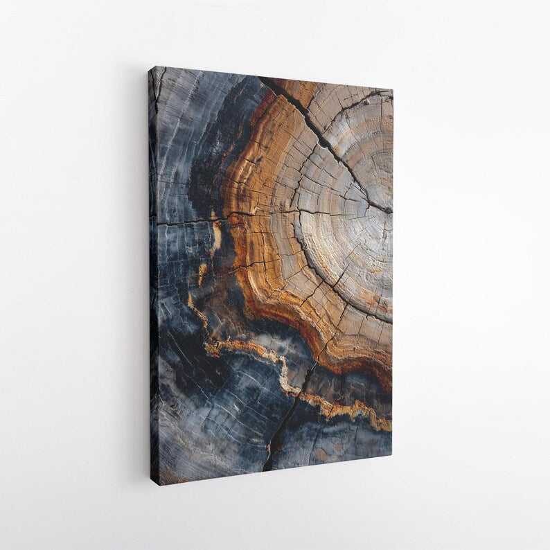 Unique Petrified Wood Canvas Print, Abstract Tree Ring Wall Art, Natural Wood Texture Home Decor