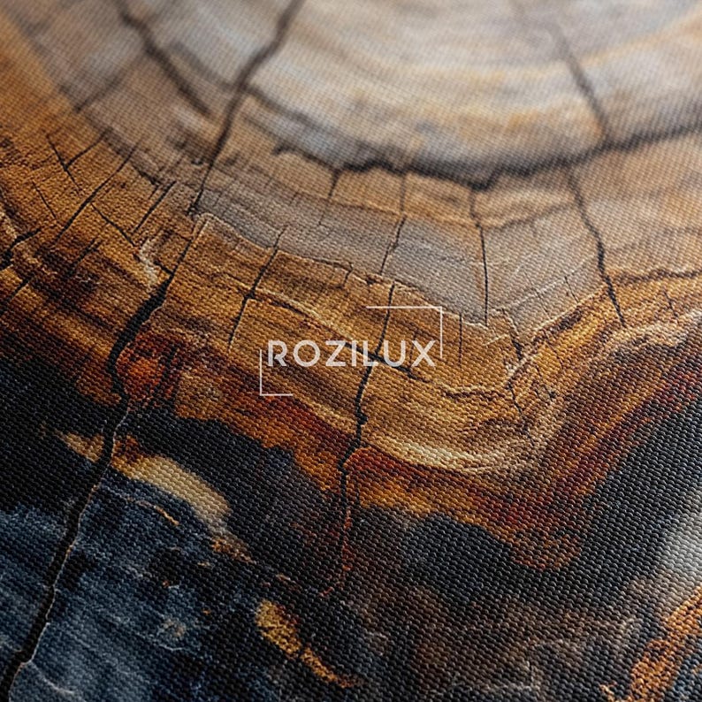 Unique Petrified Wood Canvas Print, Abstract Tree Ring Wall Art, Natural Wood Texture Home Decor