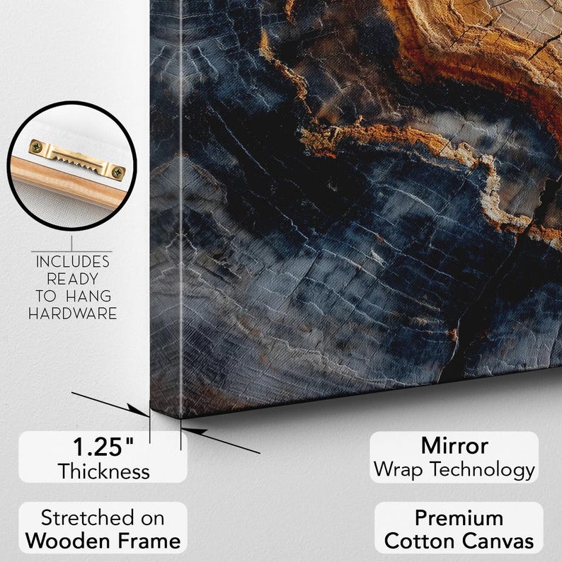 Unique Petrified Wood Canvas Print, Abstract Tree Ring Wall Art, Natural Wood Texture Home Decor