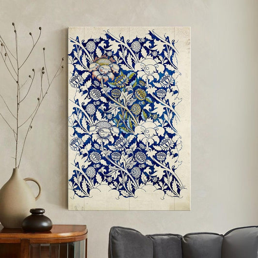 William Morris Vintage Blue Floral Pattern Canvas Print | Botanical Arts and Crafts Wall Art