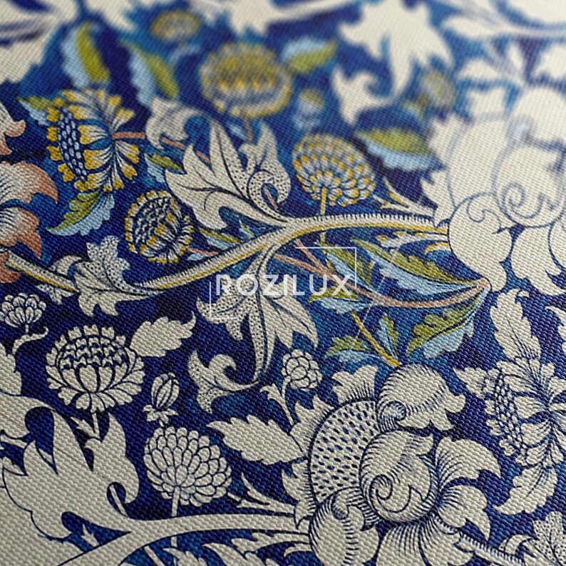 William Morris Vintage Blue Floral Pattern Canvas Print | Botanical Arts and Crafts Wall Art