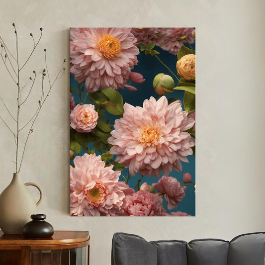 Pink Dahlia Peony Floral Canvas Print | Botanical Wall Art | Elegant Flower Home Decor Gift