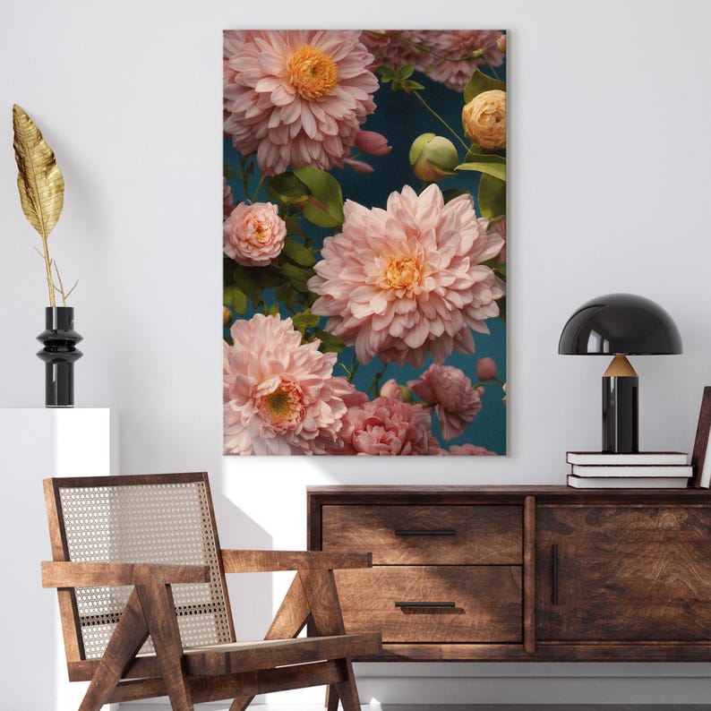 Pink Dahlia Peony Floral Canvas Print | Botanical Wall Art | Elegant Flower Home Decor Gift