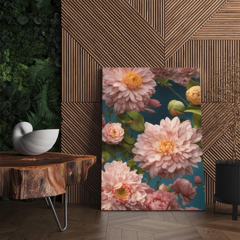 Pink Dahlia Peony Floral Canvas Print | Botanical Wall Art | Elegant Flower Home Decor Gift