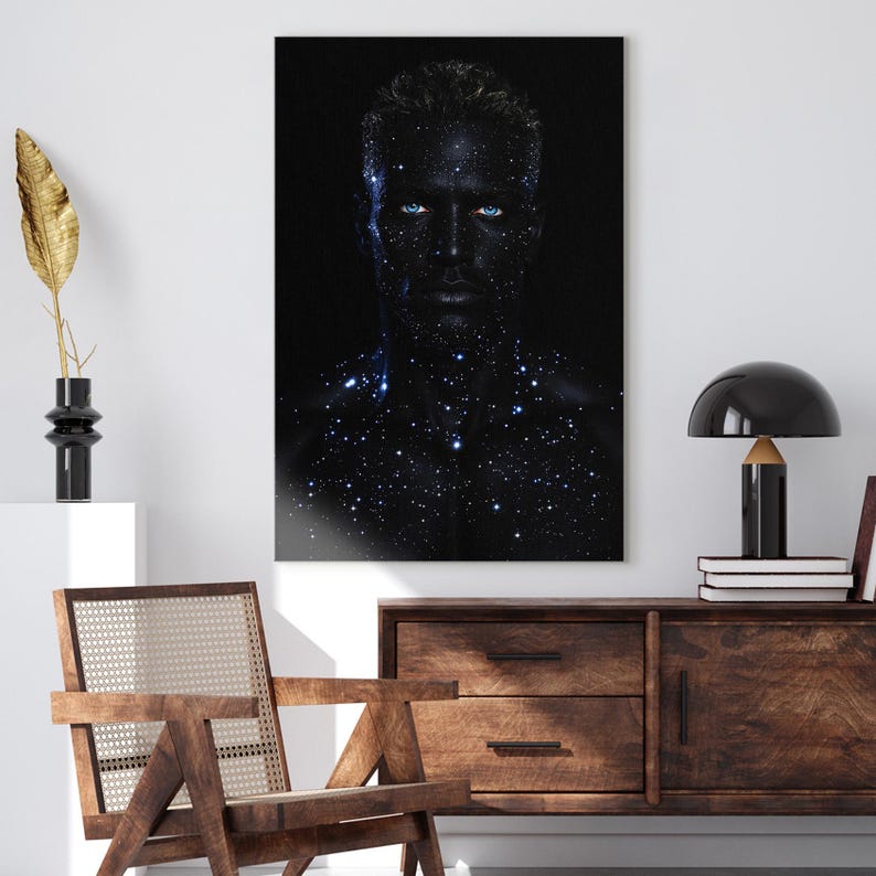Cosmic Man Canvas Print | Galaxy Stars Body Art | Unique Portrait Wall Decor | Modern Art Gift