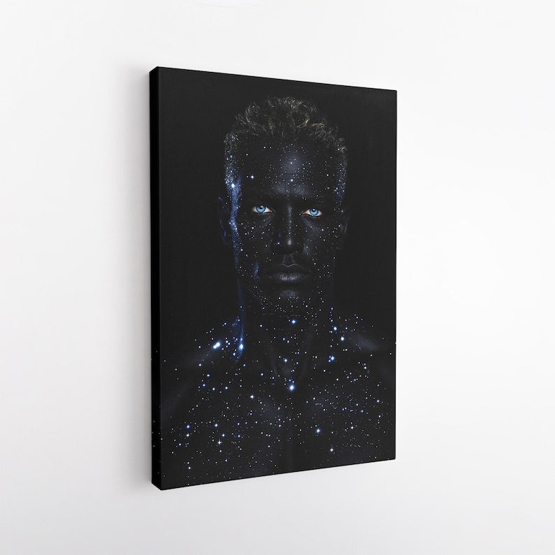 Cosmic Man Canvas Print | Galaxy Stars Body Art | Unique Portrait Wall Decor | Modern Art Gift