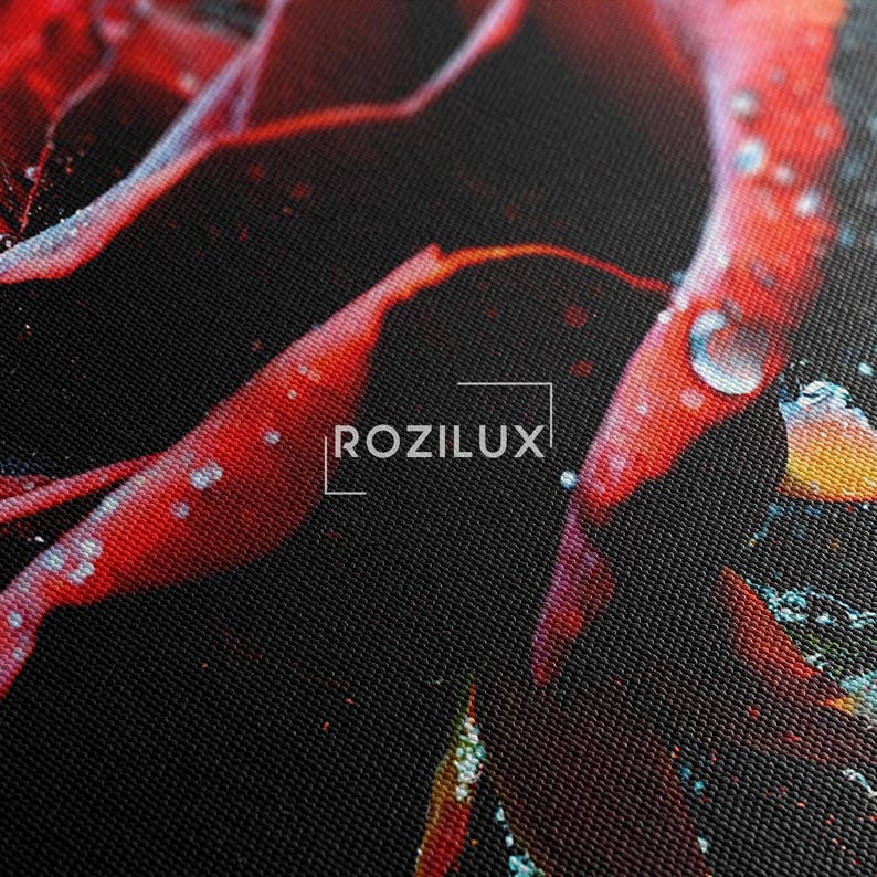 Red Rose Canvas Print, Dramatic Floral Wall Art, Water Drop Flower Photography, Romantic Home Decor Gift