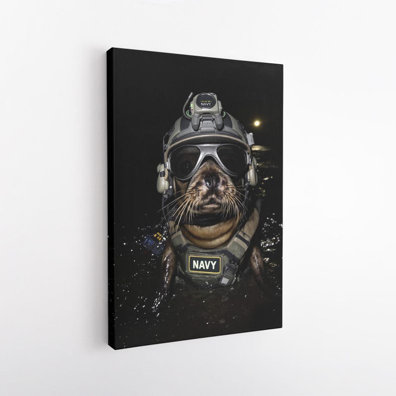 Tactical Navy Seal Animal Canvas Print | Funny Seal Wall Art for Man Cave & Home Decor