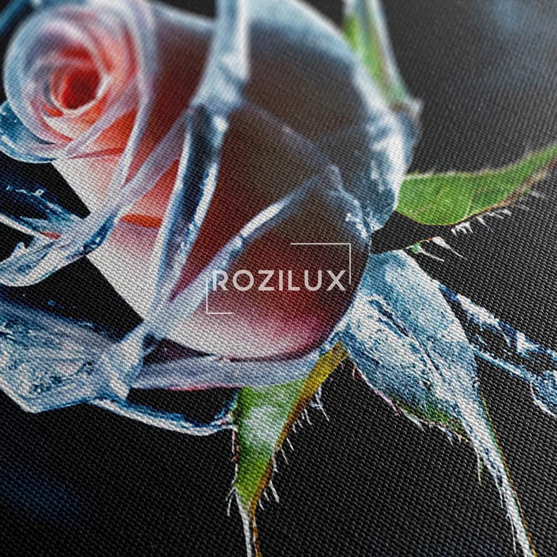 Frozen Rose Canvas Print, Ice Flower Wall Art, Pink Floral Photography Print, Unique Nature Art
