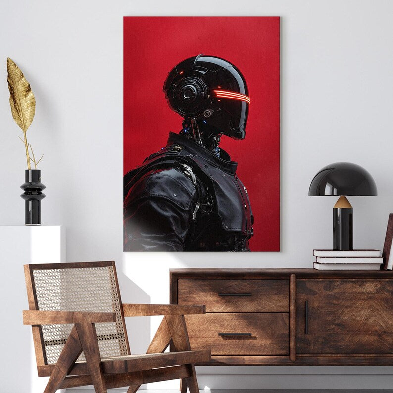 Futuristic Robot Wall Art | Cyberpunk Sci-Fi Canvas Print | Modern Home Decor