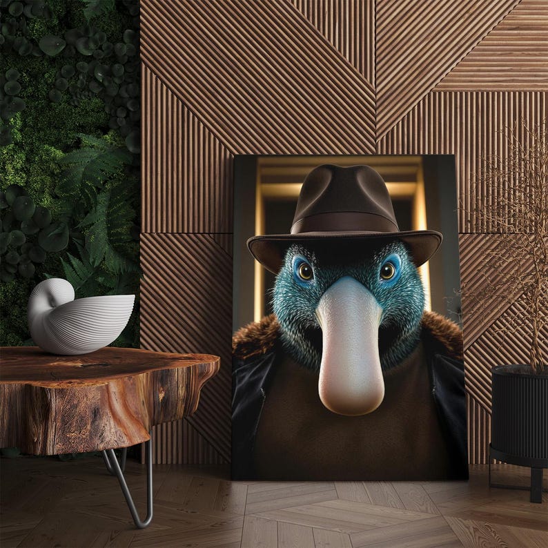 Platypus Detective Art Print, Anthropomorphic Animal in Fedora Hat Wall Art, Unique Cool Character Canvas Print