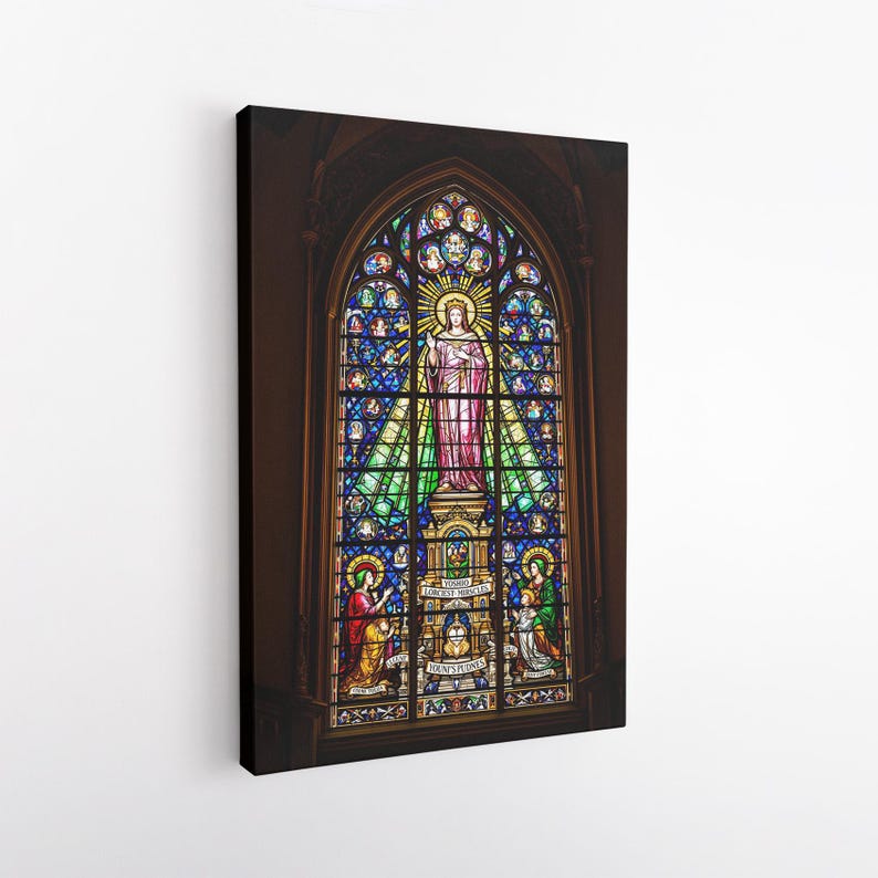 Stained Glass Religious Art Print, Christian Church Cathedral Window Canvas, Vibrant Spiritual Wall Decor