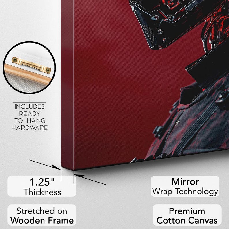 Sci-Fi Robot Canvas Print, Futuristic Cyberpunk Wall Art, Red and Black AI Decor Print, Modern Home Decor