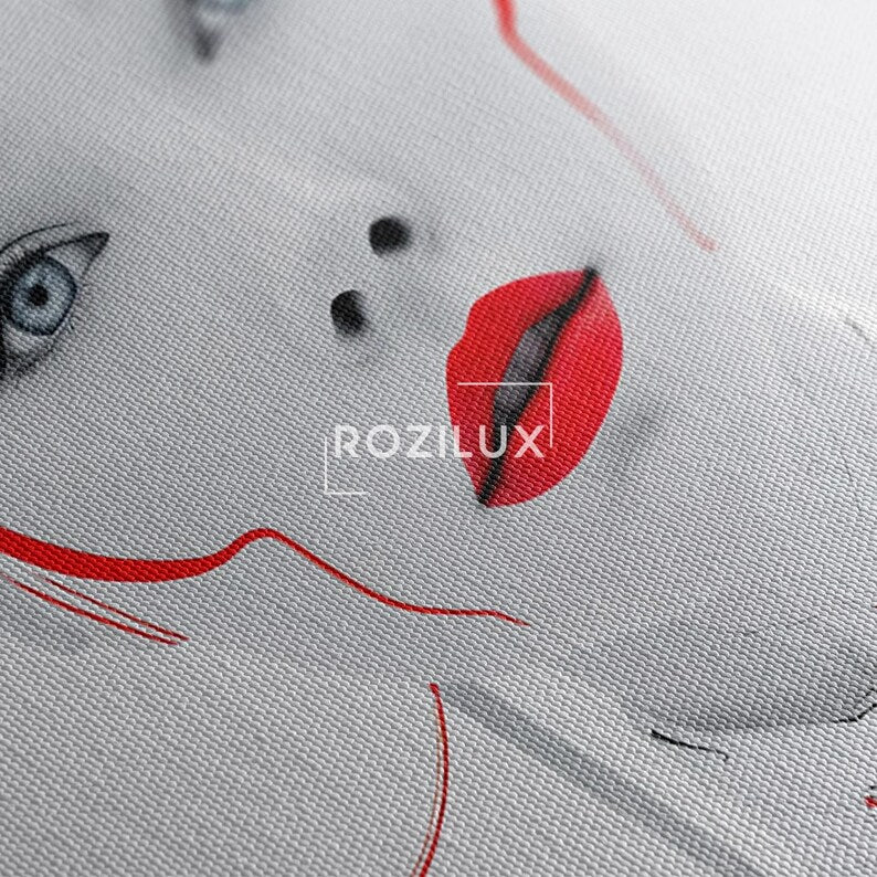 Sci Fi Cyborg Woman Canvas Wall Art, Futuristic Red White Portrait Print
