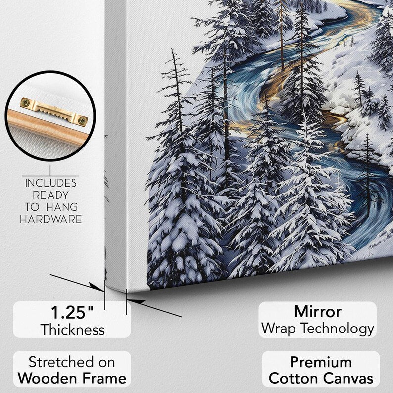 Winter Mountain Landscape Canvas Print | Man Silhouette with Cowboy Hat | Rustic Nature Wall Art | Gift For Him