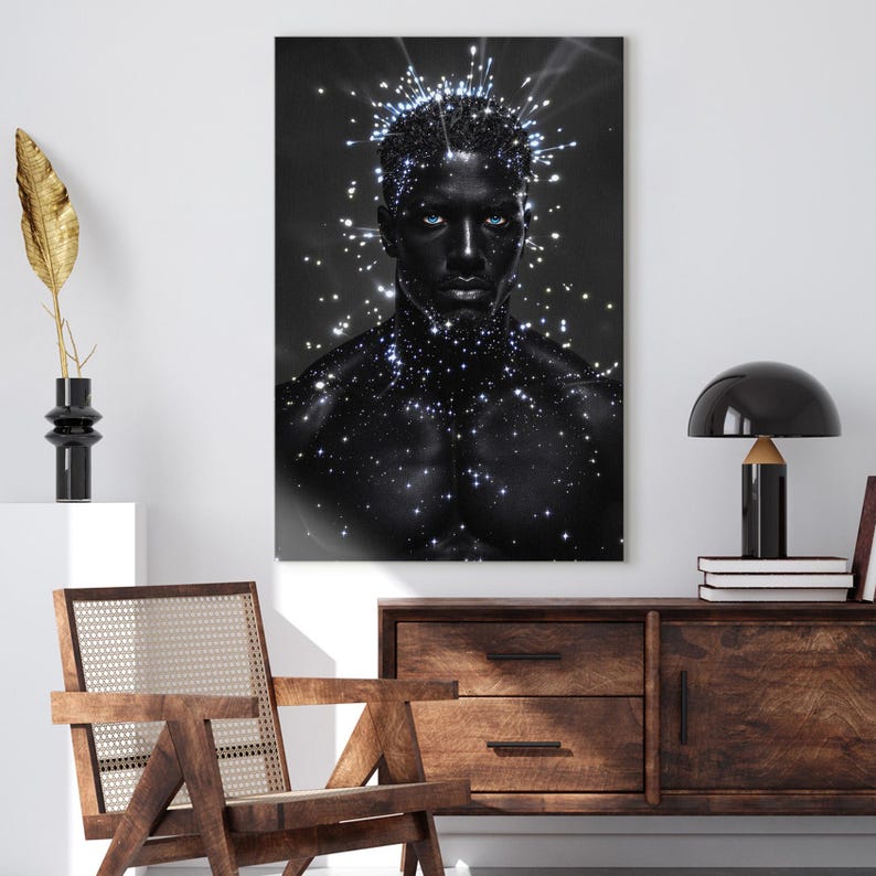 Cosmic Man Canvas Print, Galaxy Body Stars Wall Art, Celestial Modern Fantasy Decor, Unique Gift for Him
