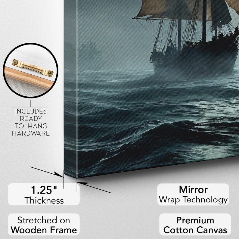 Epic Tall Ship Canvas Print, Stormy Sea Sailing Art, Nautical Wall Decor