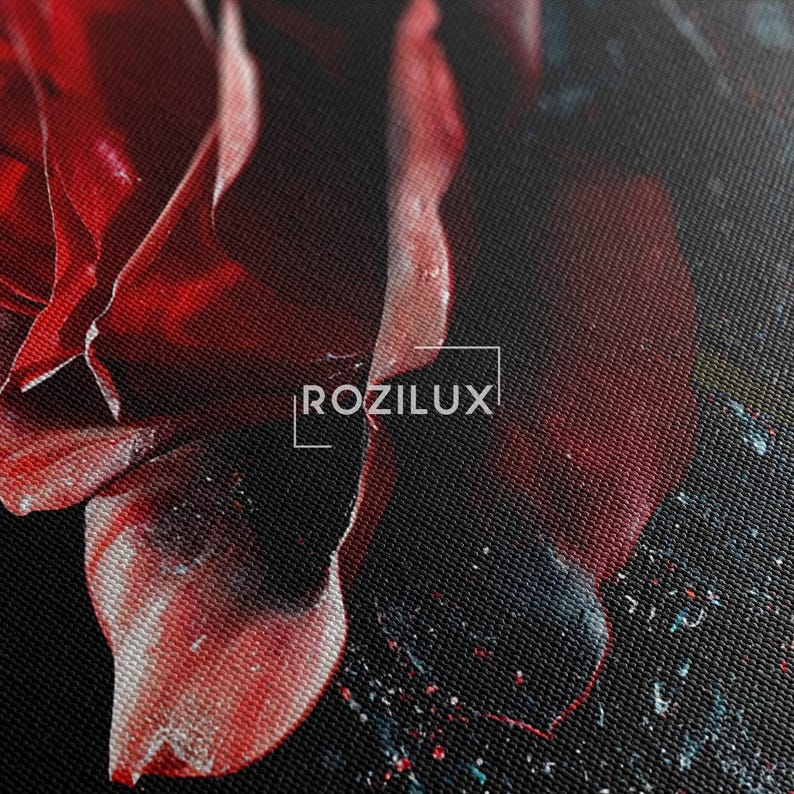 Red Rose Water Splash Canvas Print | Dramatic Dark Floral Wall Art | Romantic Bedroom Home Decor Gift