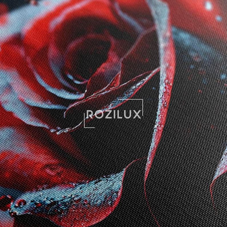 Moody Red Rose Canvas Print, Water Droplets Wall Art, Dark Floral Decor, Romantic Bedroom Art, Luxury Home Decor Gift