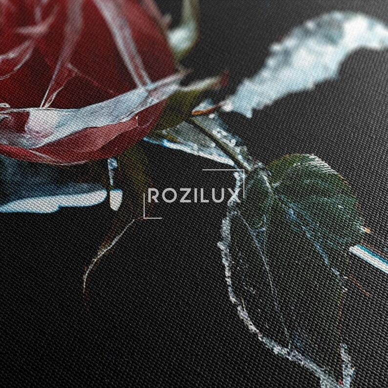 Dramatic Frozen Rose Wall Art | Ice Flower Canvas Print | Unique Floral Home Decor