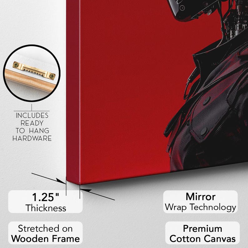 Sci-Fi Robot Canvas Print, Cyberpunk Wall Art, Futuristic Red and Black Cyborg Decor