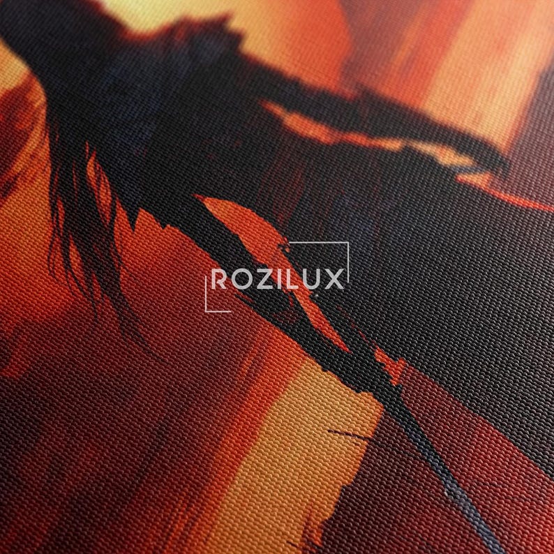 Dark Fantasy Warrior Canvas Print | Red Moon Epic Wall Art | Hooded Figure on Battlefield | Gothic Home Decor Gift for Him
